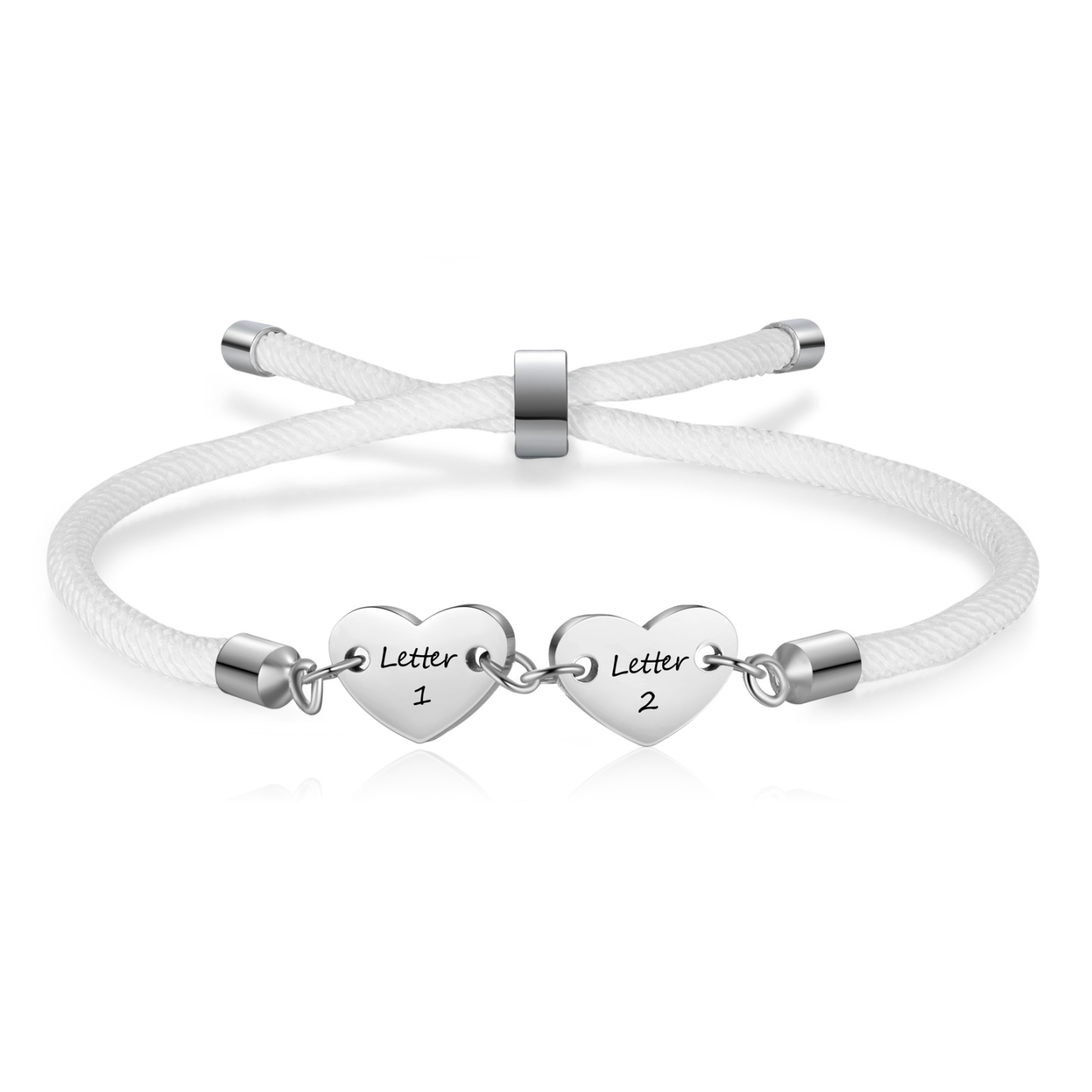 Personalisierte 2 Buchstaben Herz Armband mit Baumwollseil in Schwarz & Weiß & Rosa