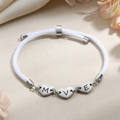 Personalisierte 3 Buchstaben Herz Armband mit Baumwollseil in Schwarz & Weiß & Rosa