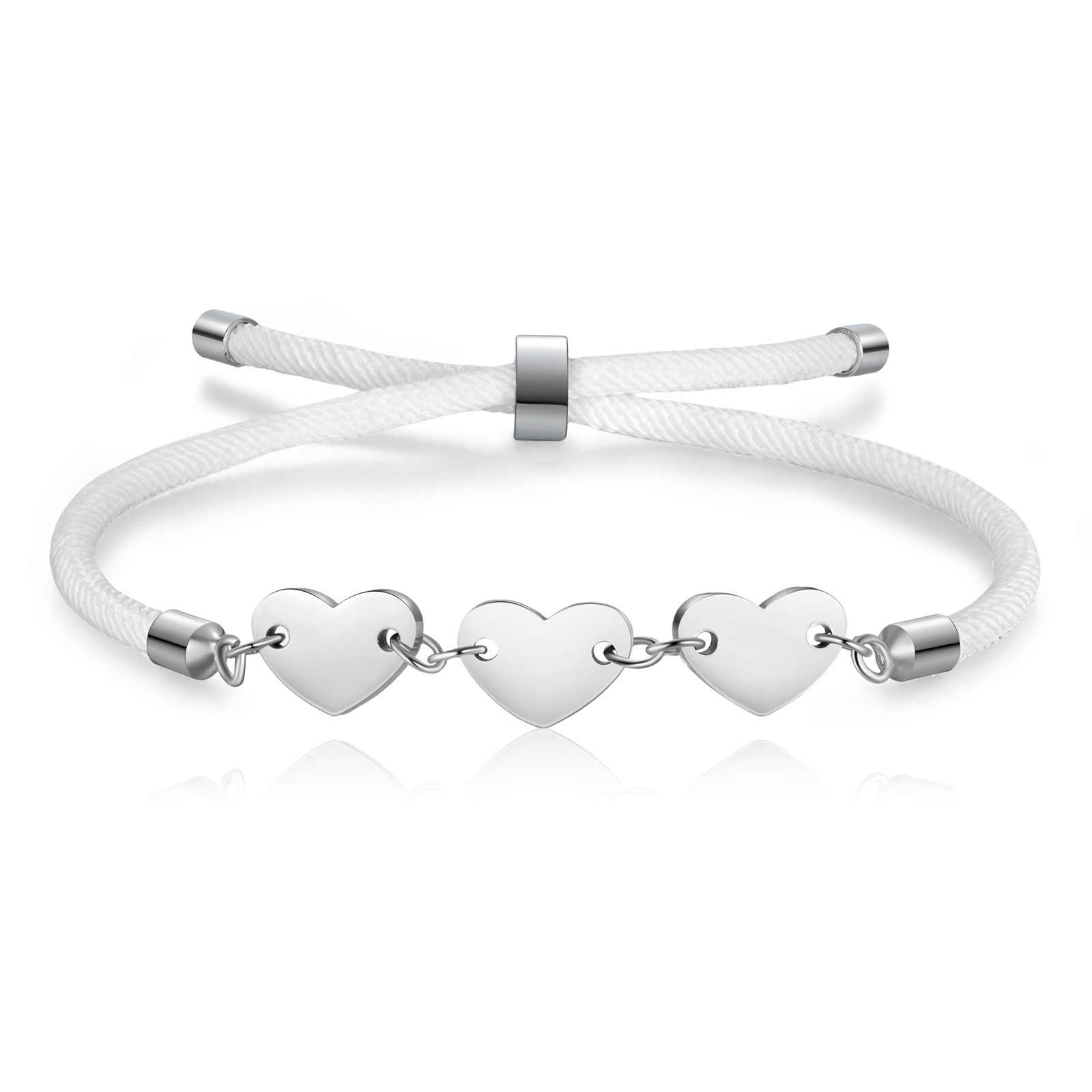 Personalisierte 3 Buchstaben Herz Armband mit Baumwollseil in Schwarz & Weiß & Rosa