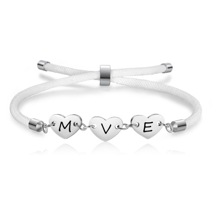 Personalisierte 3 Buchstaben Herz Armband mit Baumwollseil in Schwarz & Weiß & Rosa