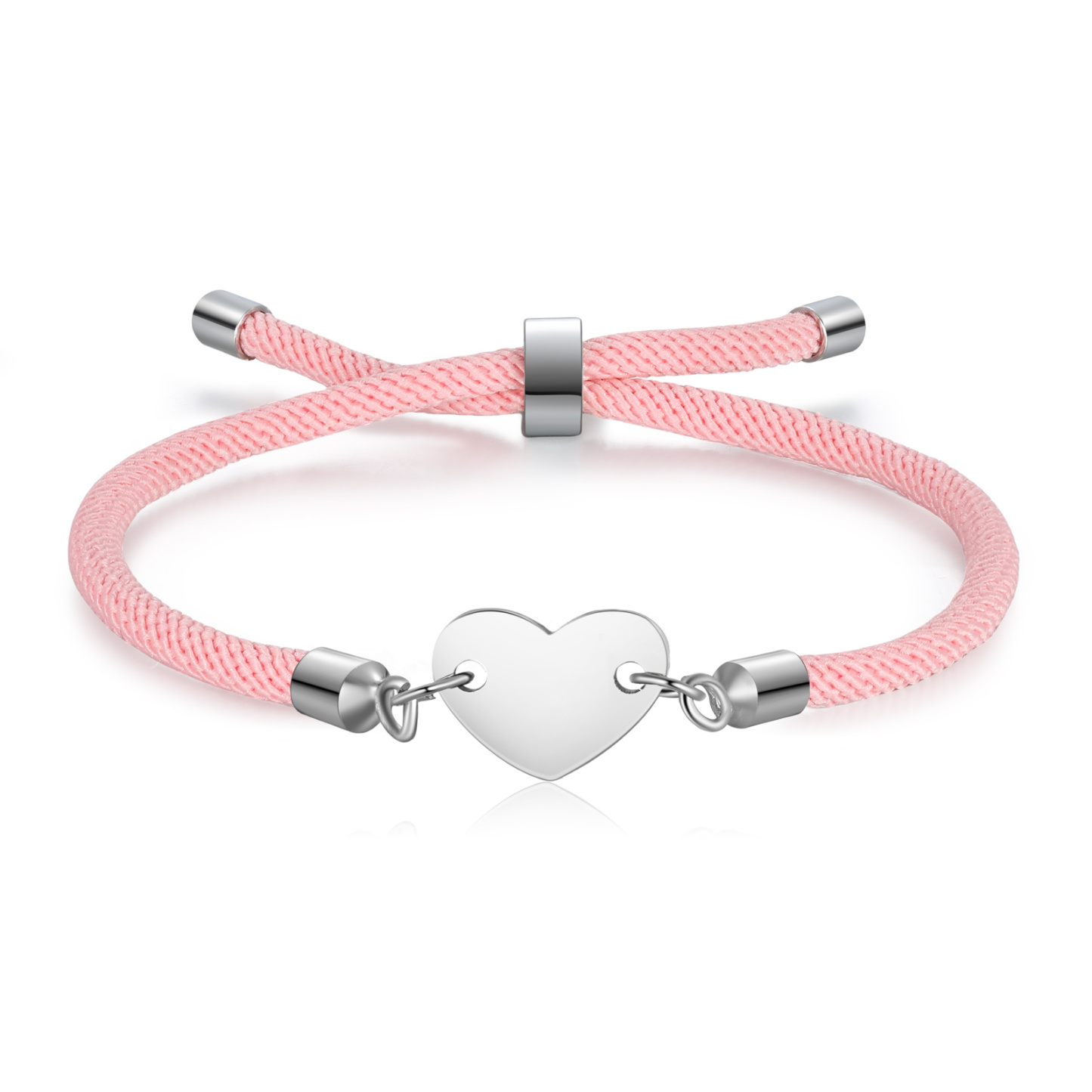 Personalisierter 1 Buchstaben Herz Armband mit Baumwollseil in Schwarz & Weiß & Rosa