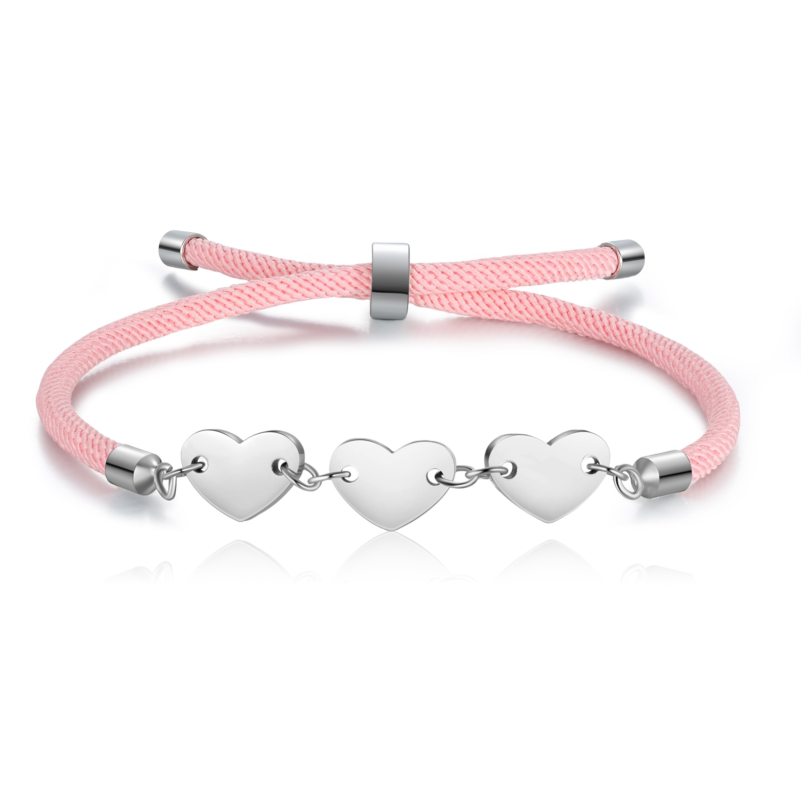 Personalisierte 3 Buchstaben Herz Armband mit Baumwollseil in Schwarz & Weiß & Rosa