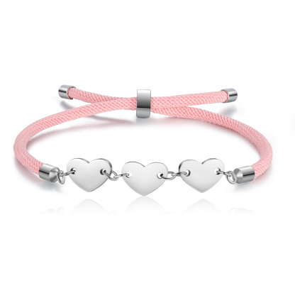 Personalisierte 3 Buchstaben Herz Armband mit Baumwollseil in Schwarz & Weiß & Rosa
