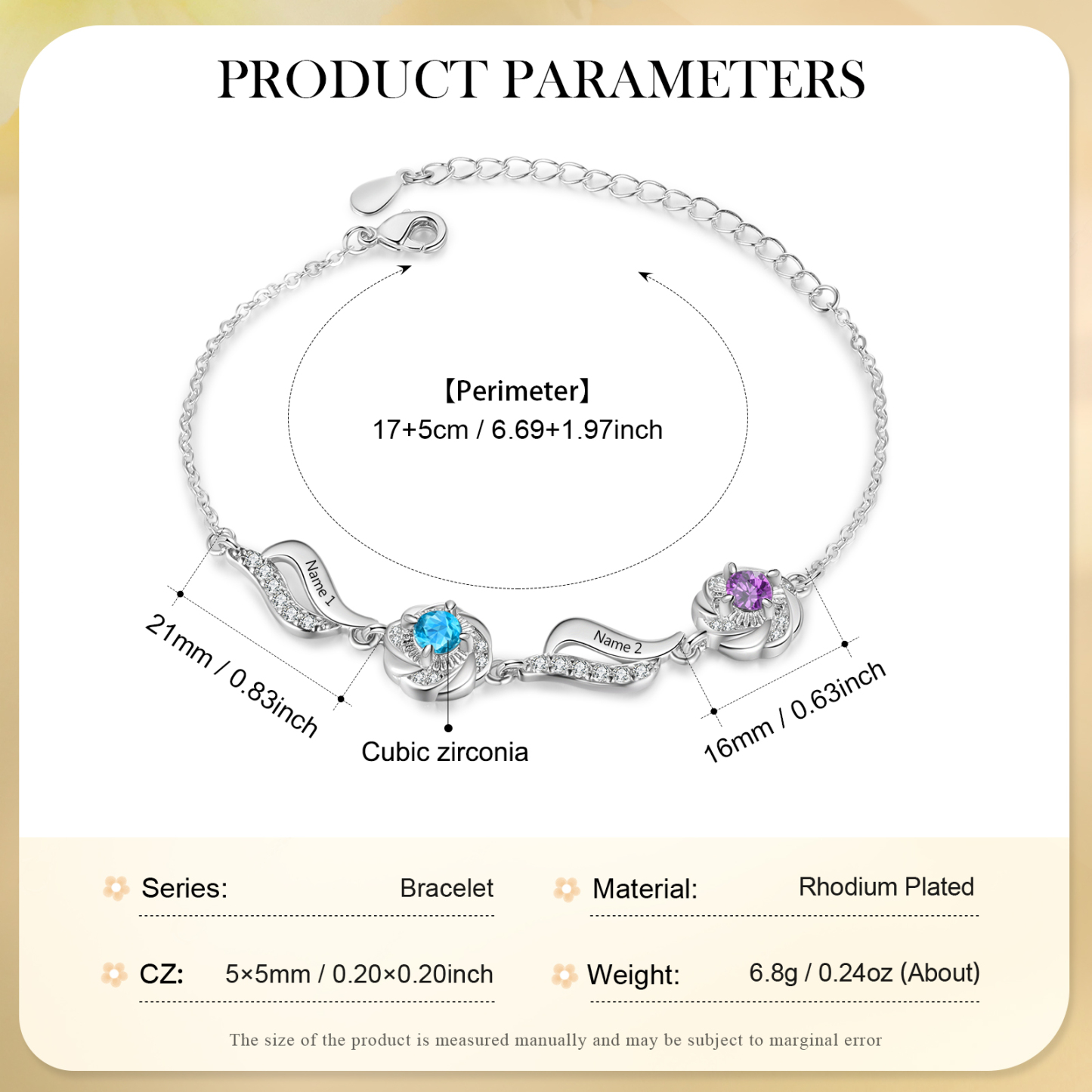Personalisierte 2- 4 Namen Zirkonia Armband mit 2-4 Geburtssteinen – Einzigartiges Geschenk