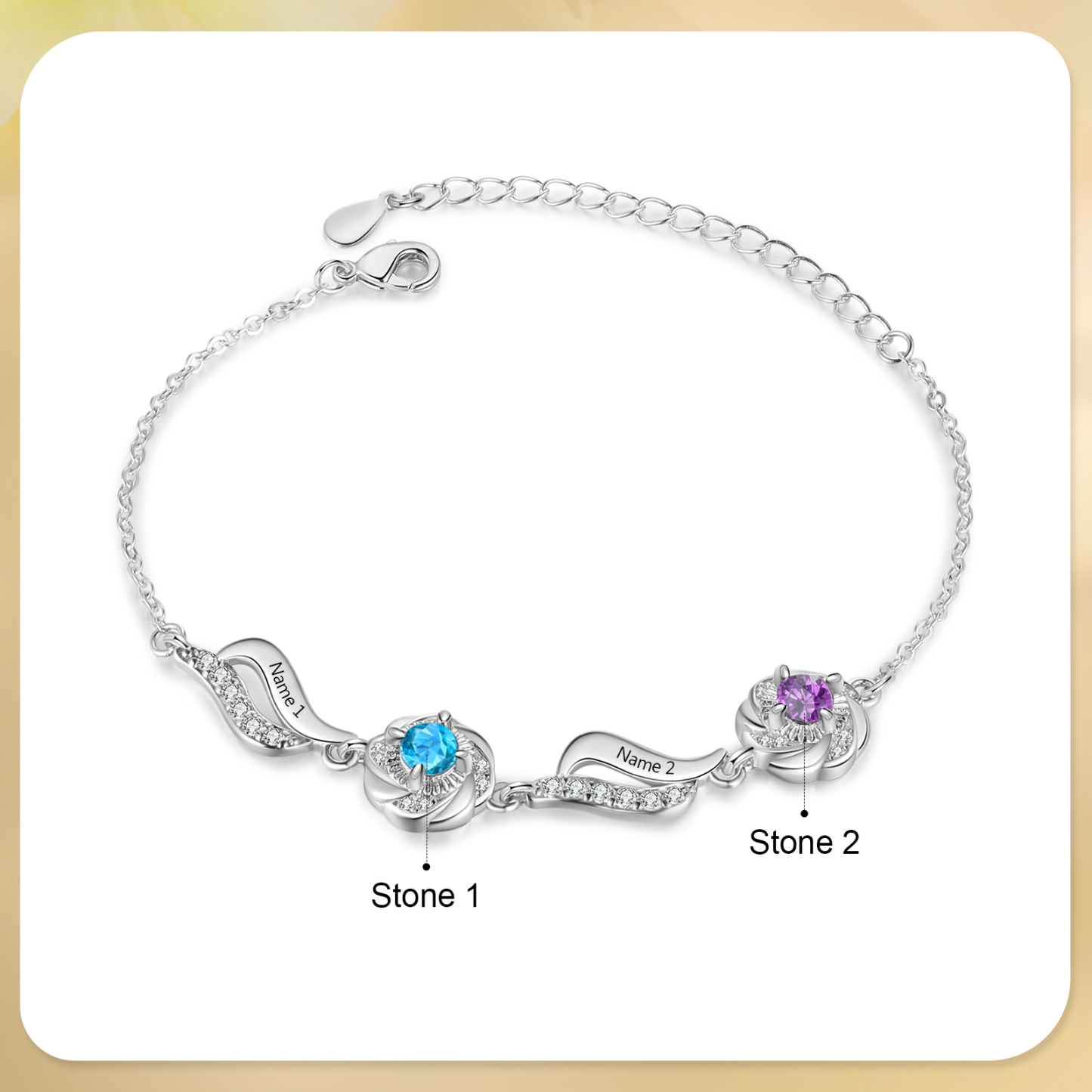 Personalisierte 2- 4 Namen Zirkonia Armband mit 2-4 Geburtssteinen – Einzigartiges Geschenk