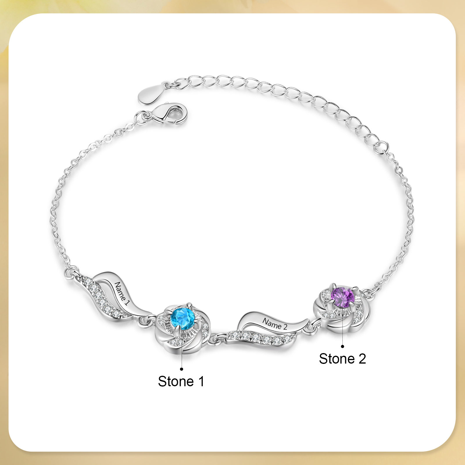 Personalisierte 2- 4 Namen Zirkonia Armband mit 2-4 Geburtssteinen – Einzigartiges Geschenk
