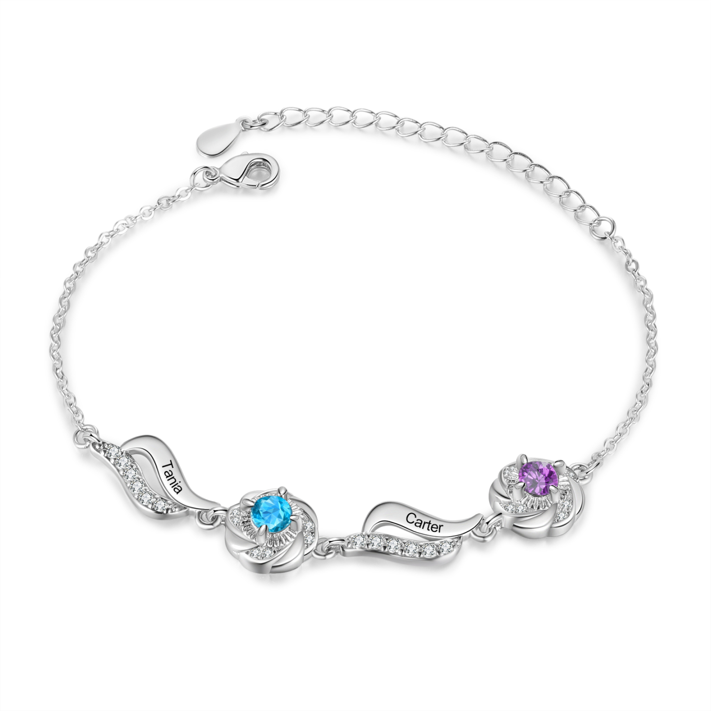 Personalisierte 2- 4 Namen Zirkonia Armband mit 2-4 Geburtssteinen – E