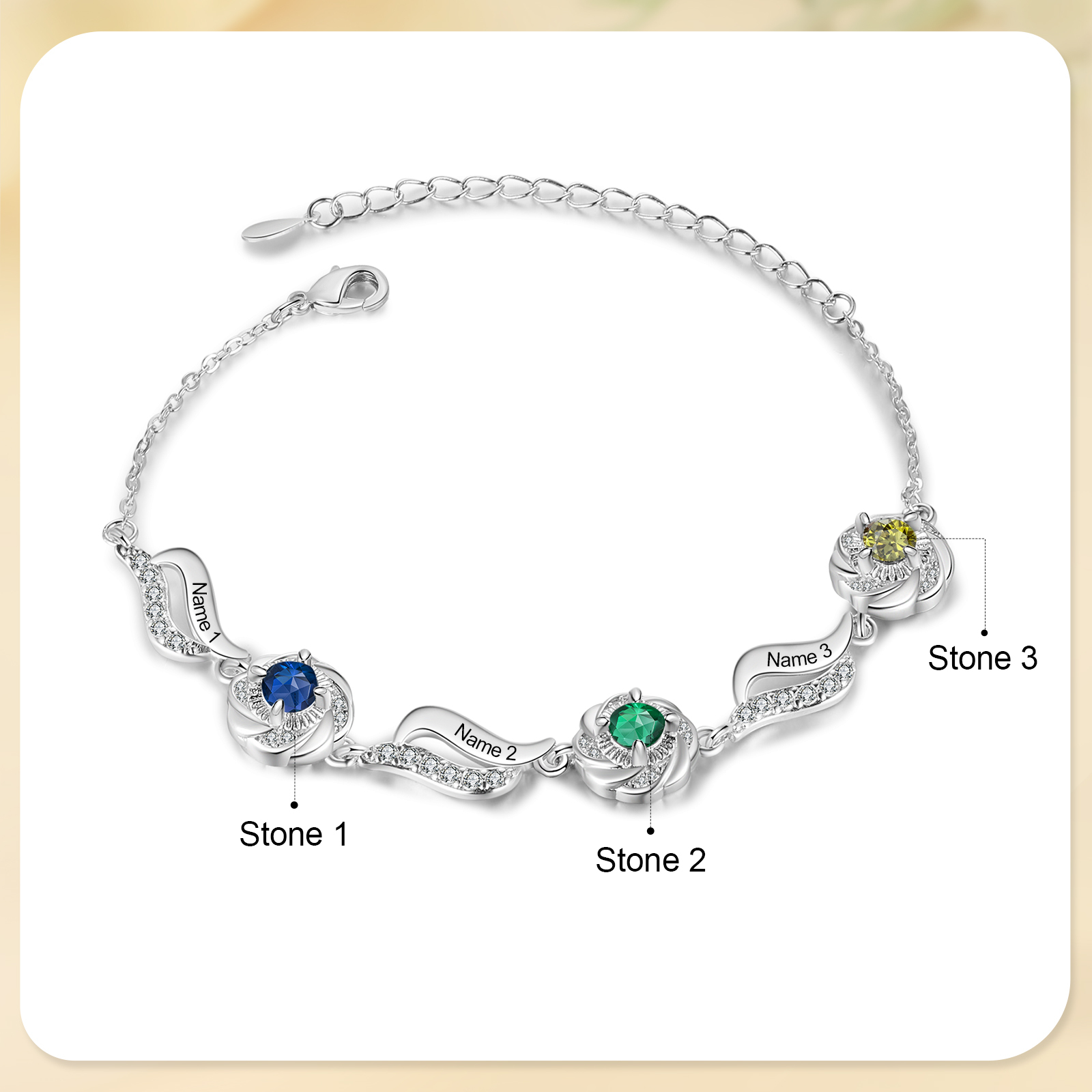 Personalisierte 2- 4 Namen Zirkonia Armband mit 2-4 Geburtssteinen – Einzigartiges Geschenk