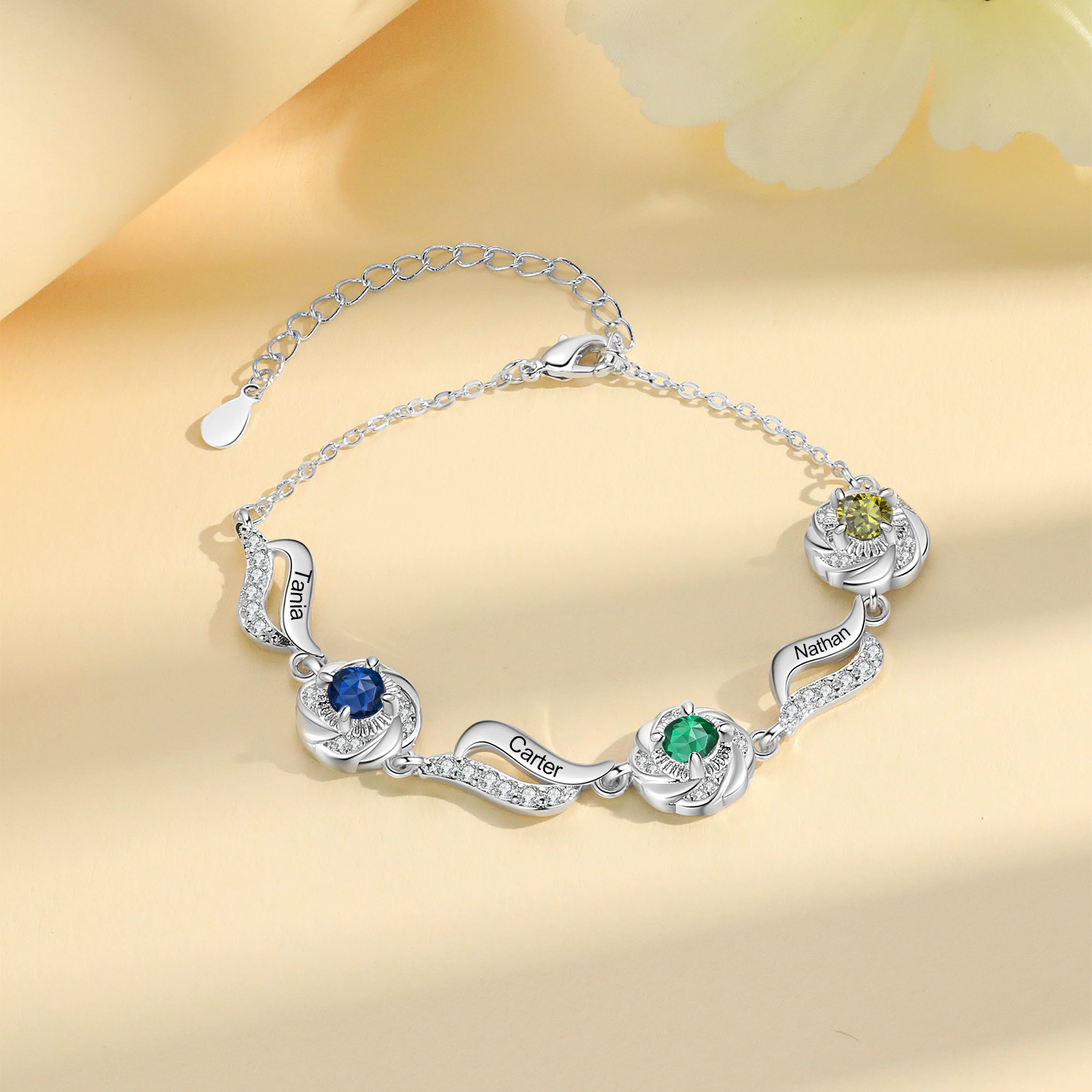 Personalisierte 2- 4 Namen Zirkonia Armband mit 2-4 Geburtssteinen – Einzigartiges Geschenk