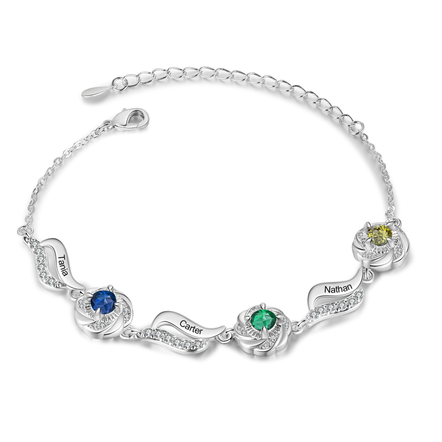 Personalisierte 2- 4 Namen Zirkonia Armband mit 2-4 Geburtssteinen – Einzigartiges Geschenk