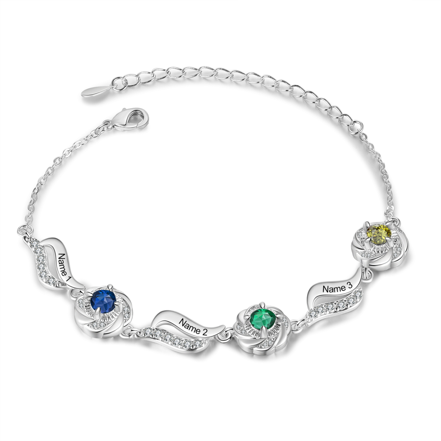 Personalisierte 2- 4 Namen Zirkonia Armband mit 2-4 Geburtssteinen – Einzigartiges Geschenk