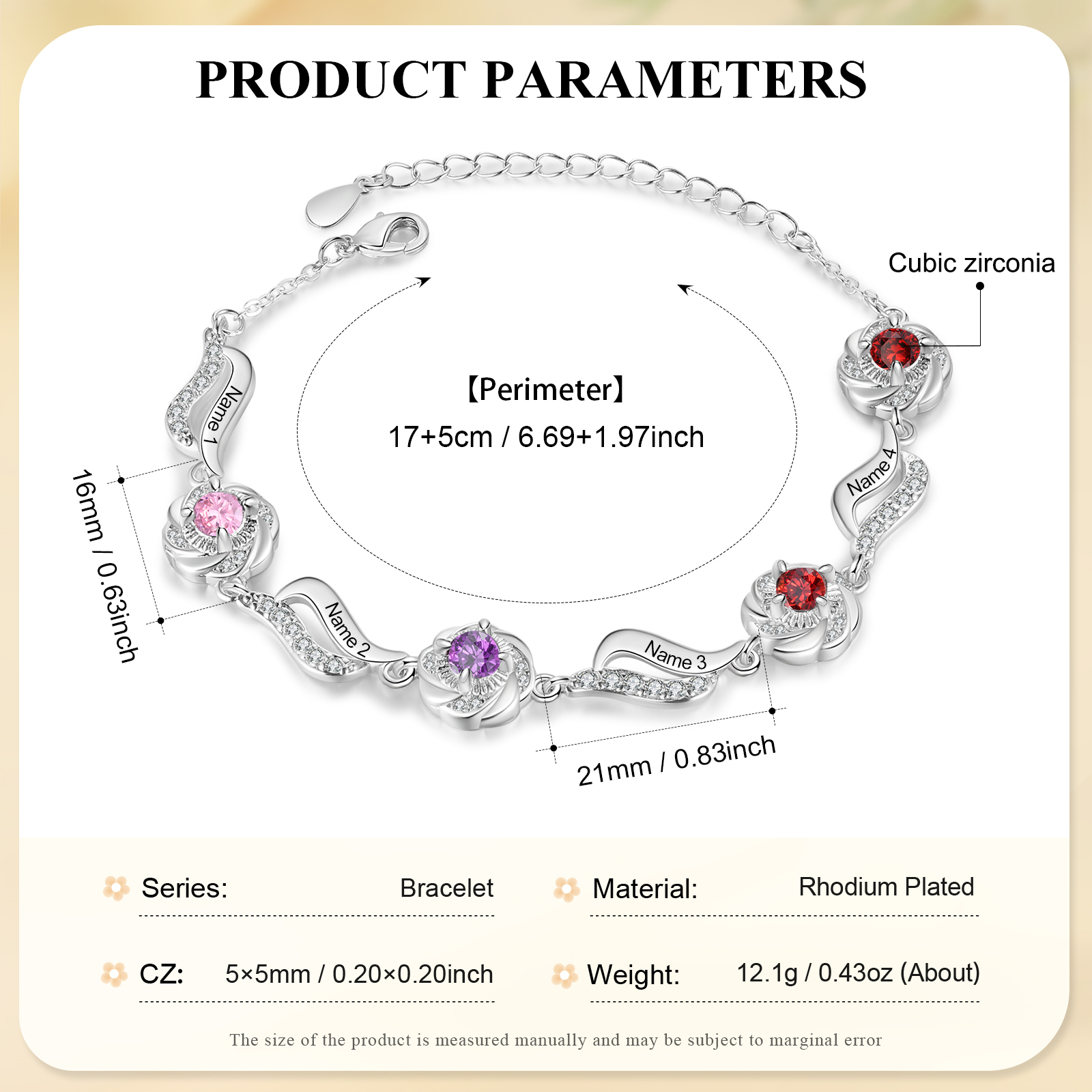 Personalisierte 2- 4 Namen Zirkonia Armband mit 2-4 Geburtssteinen – Einzigartiges Geschenk