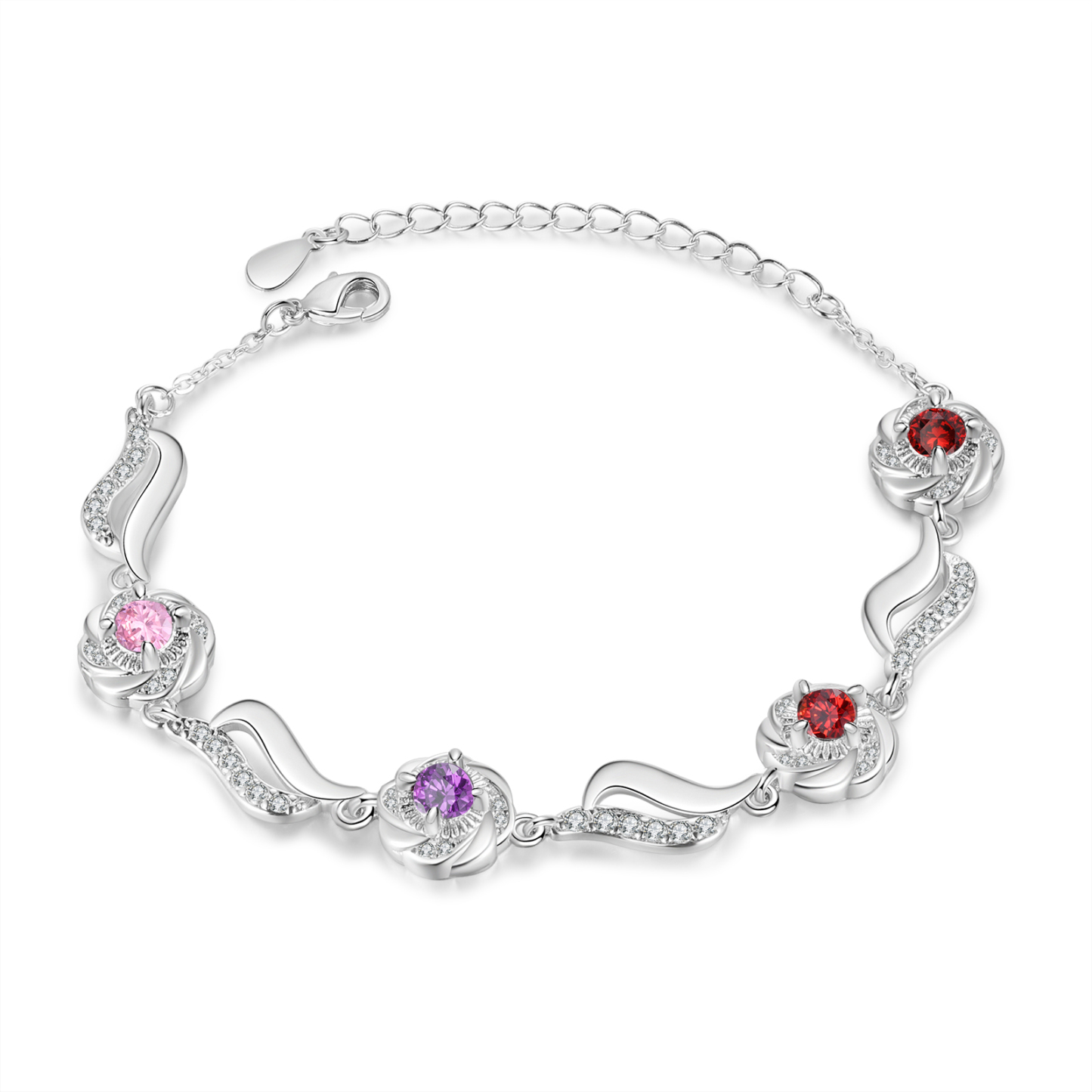 Personalisierte 2- 4 Namen Zirkonia Armband mit 2-4 Geburtssteinen – Einzigartiges Geschenk