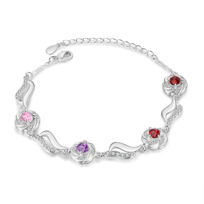 Personalisierte 2- 4 Namen Zirkonia Armband mit 2-4 Geburtssteinen – Einzigartiges Geschenk