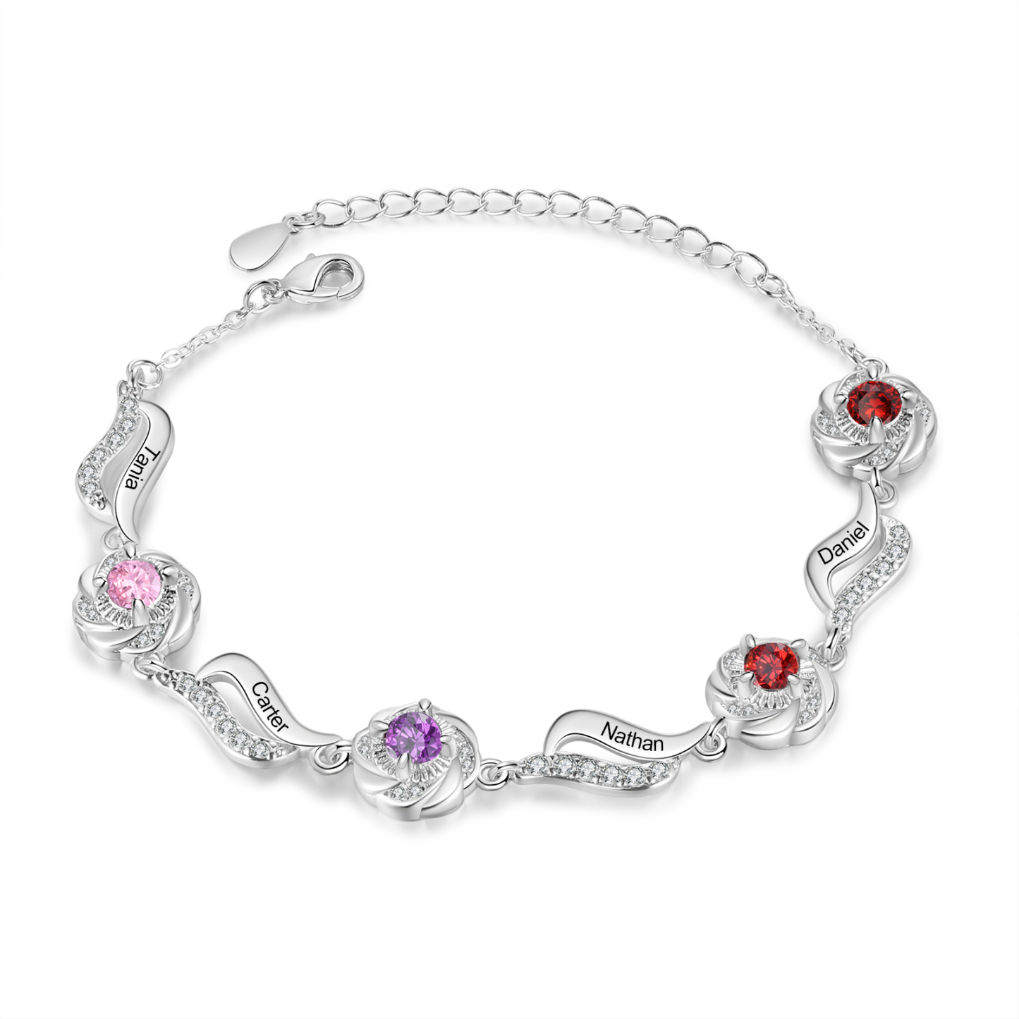Personalisierte 2- 4 Namen Zirkonia Armband mit 2-4 Geburtssteinen – Einzigartiges Geschenk