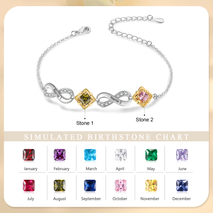 Personalisierte 2-4 Namen & Geburtsstein Unendlichkeit Armband mit Zirkonia