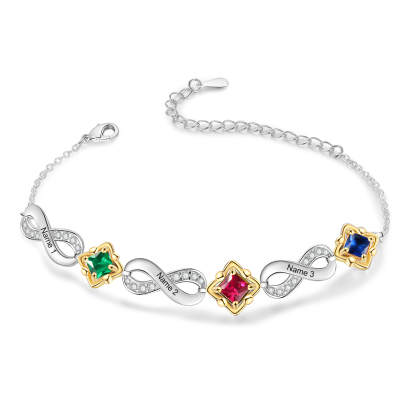 Personalisierte 2-4 Namen & Geburtsstein Unendlichkeit Armband mit Zirkonia