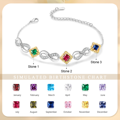 Personalisierte 2-4 Namen & Geburtsstein Unendlichkeit Armband mit Zirkonia