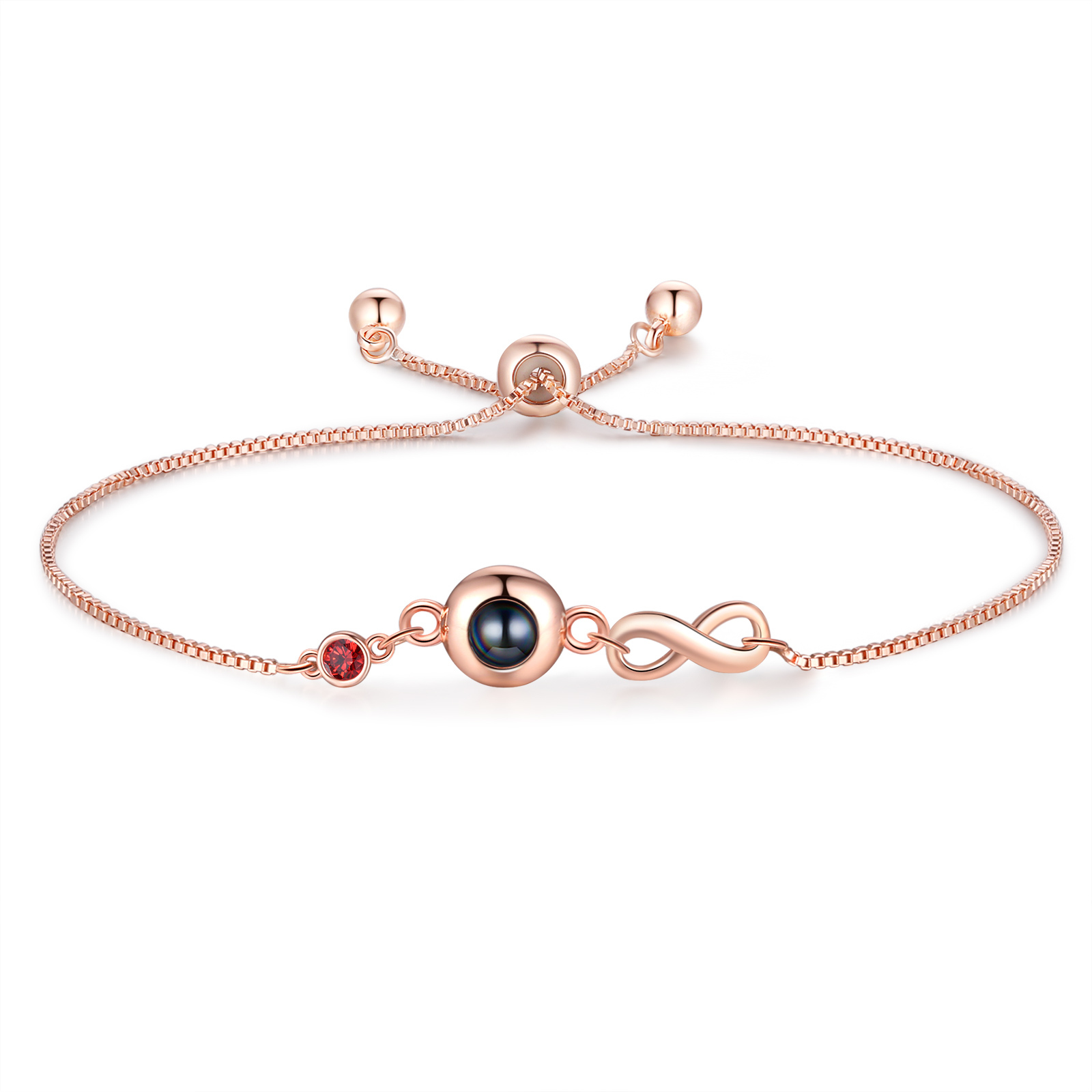 Personalisiertes Foto & Geburtsstein Projektion Silber/ Rosagold Armband mit Unendlichkeits-Symbol