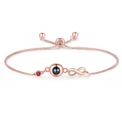 Personalisiertes Foto & Geburtsstein Projektion Silber/ Rosagold Armband mit Unendlichkeits-Symbol