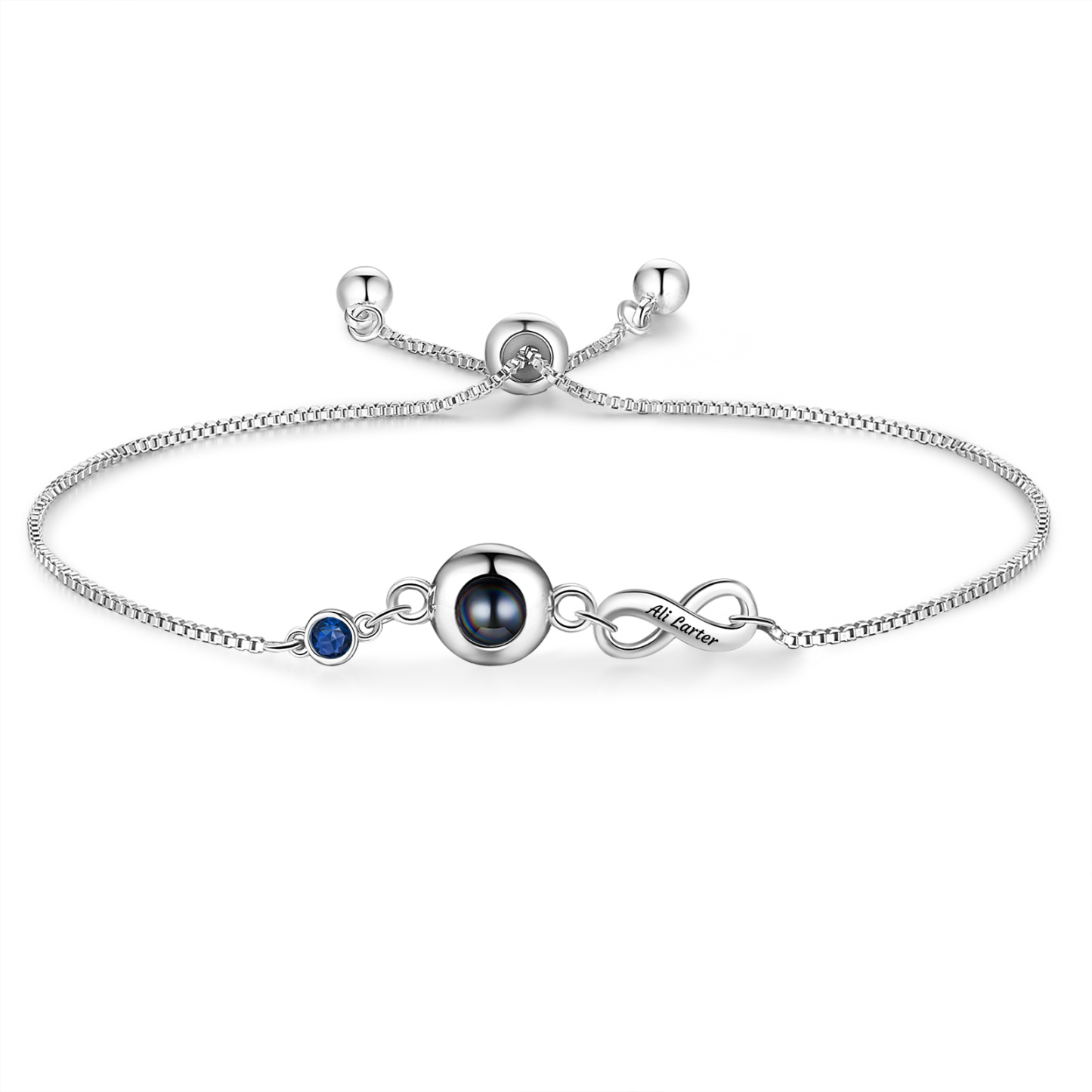 Personalisierter Name & Foto & Geburtsstein Silber/ Rosagold Projektion Armband mit Unendlichkeitssymbol