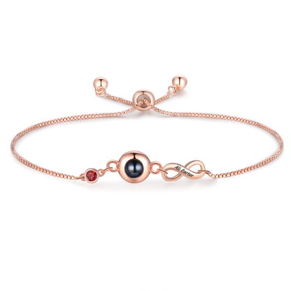 Personalisierter Name & Foto & Geburtsstein Silber/ Rosagold Projektion Armband mit Unendlichkeitssymbol