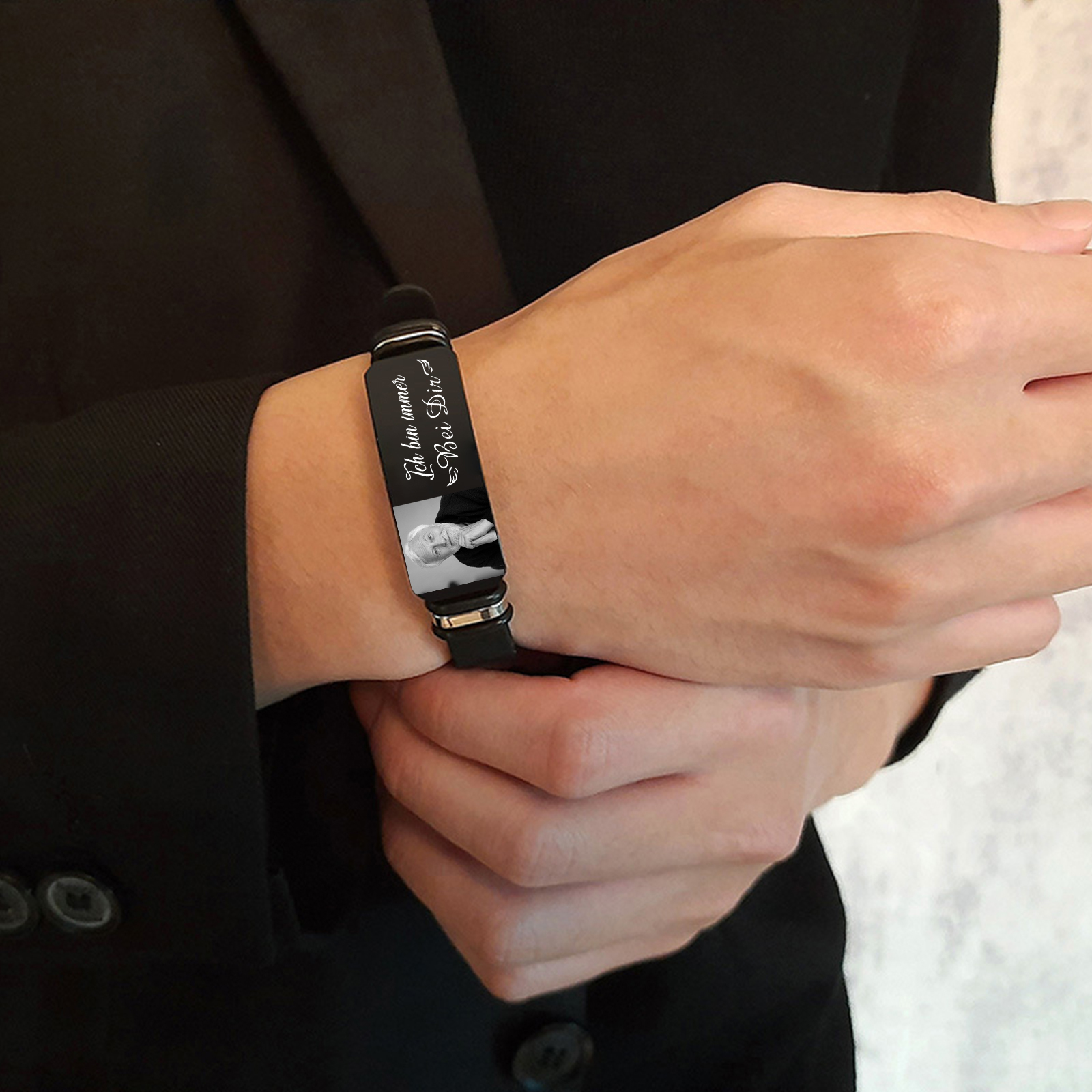 Herren Personalisierter Foto - Ich bin immer bei dir - Edelstahl Silikon Armband zum Andenken