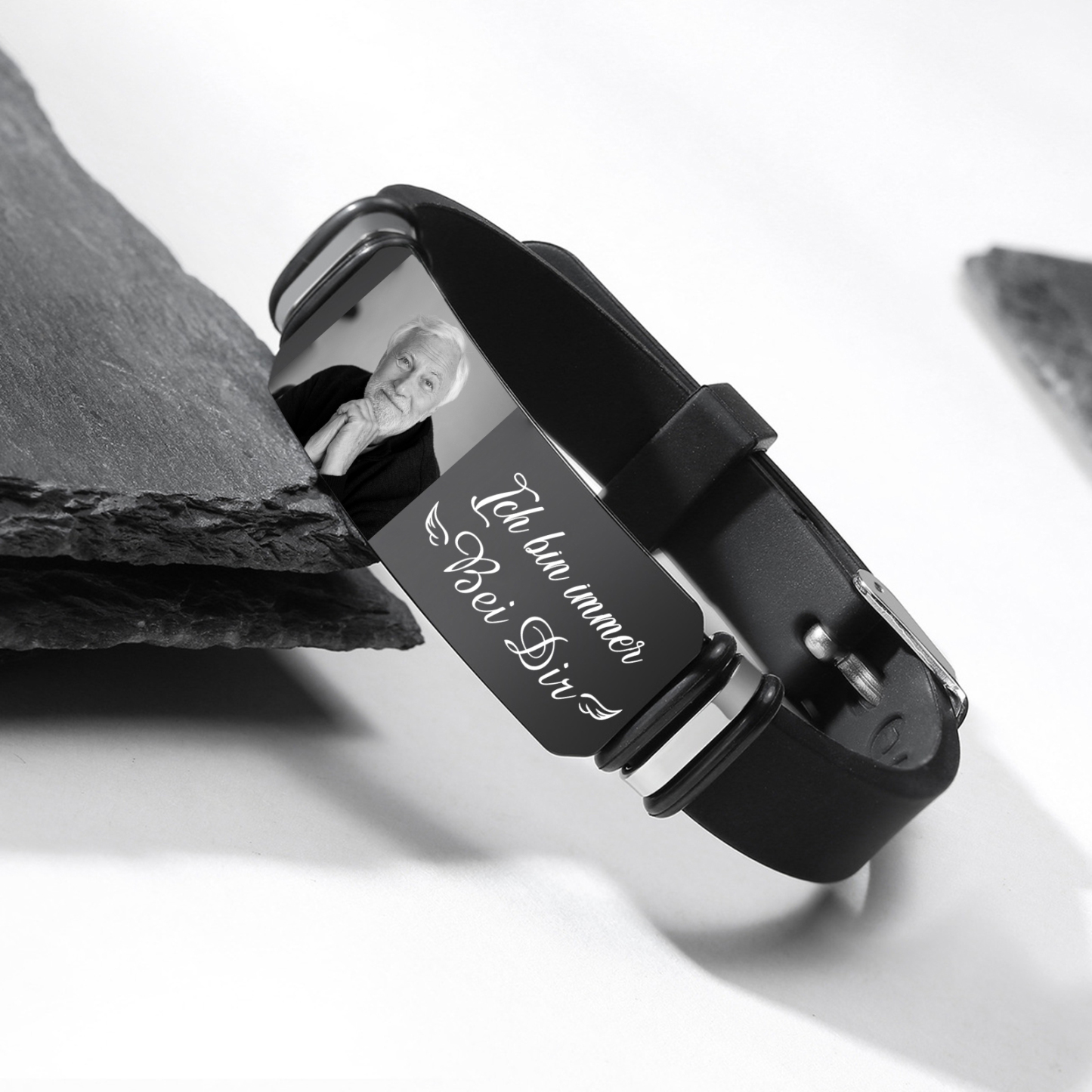 Herren Personalisierter Foto - Ich bin immer bei dir - Edelstahl Silikon Armband zum Andenken