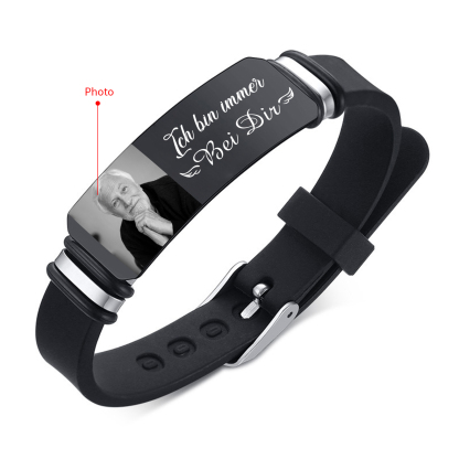 Herren Personalisierter Foto - Ich bin immer bei dir - Edelstahl Silikon Armband zum Andenken
