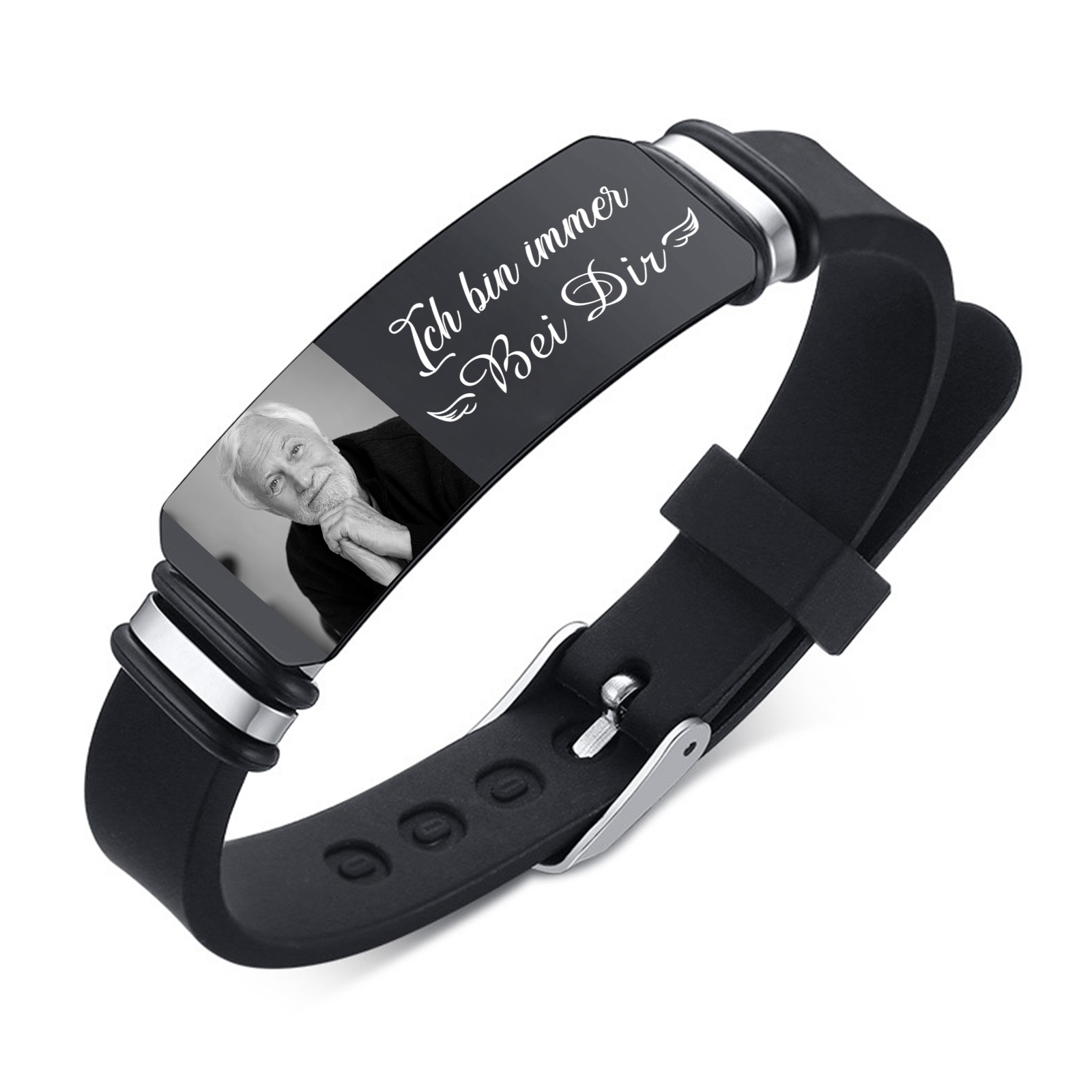 Herren Personalisierter Foto - Ich bin immer bei dir - Edelstahl Silikon Armband zum Andenken