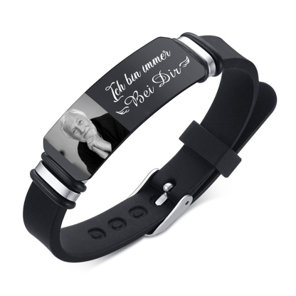 Herren Personalisierter Foto - Ich bin immer bei dir - Edelstahl Silikon Armband zum Andenken