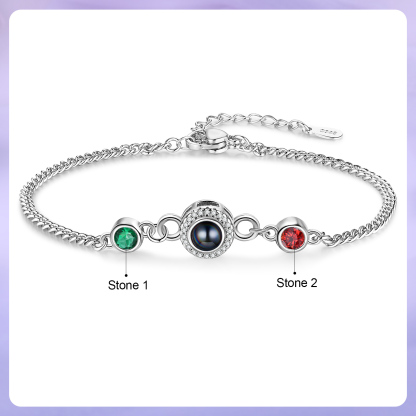 Personalisiertes Foto & 2 Geburtssteine Projektion Silber/ Golden/ Rosagold Armband
