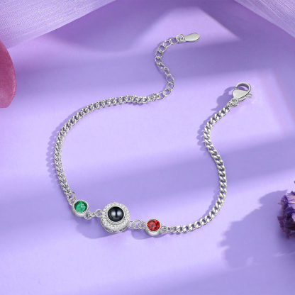 Personalisiertes Foto & 2 Geburtssteine Projektion Silber/ Golden/ Rosagold Armband