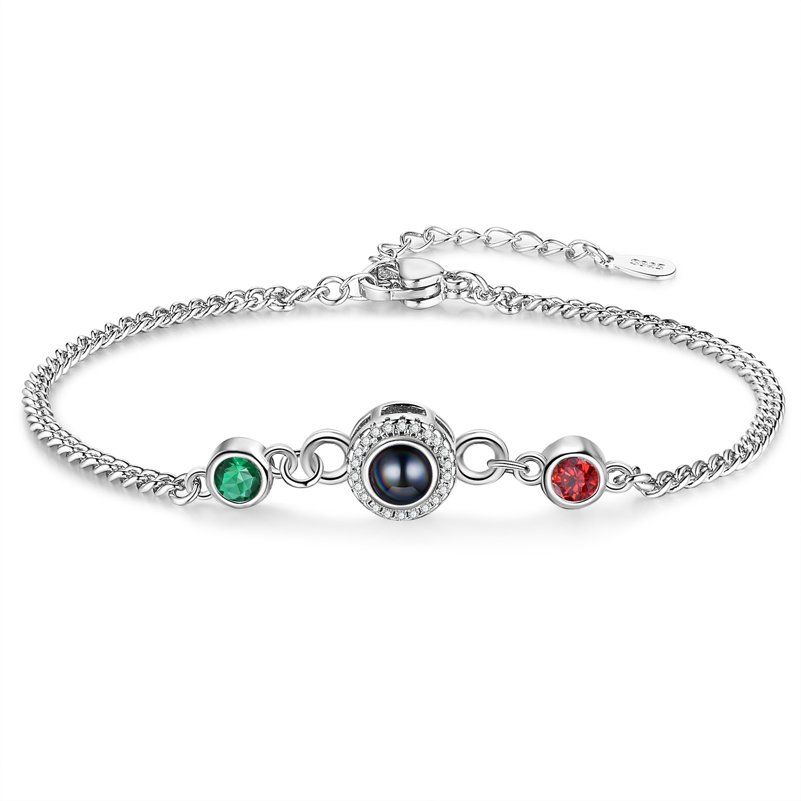 Personalisiertes Foto & 2 Geburtssteine Projektion Silber/ Golden/ Rosagold Armband