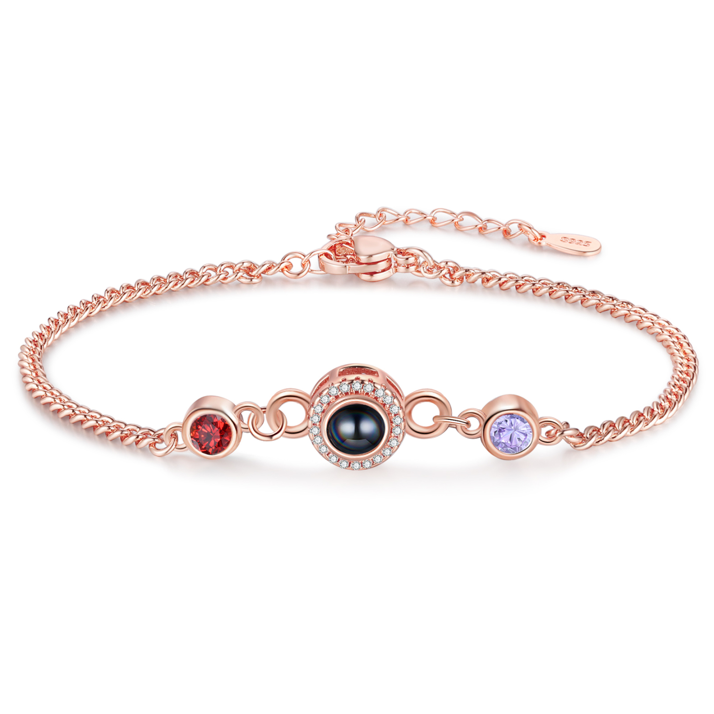 Personalisiertes Foto & 2 Geburtssteine Projektion Silber/ Golden/ Rosagold Armband