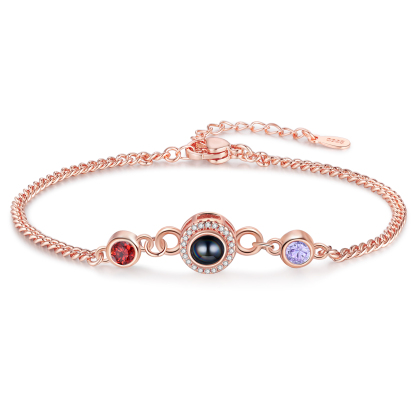 Personalisiertes Foto & 2 Geburtssteine Projektion Silber/ Golden/ Rosagold Armband