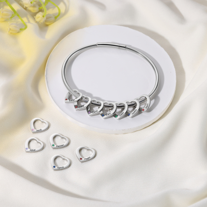 Personalisierter 8 Namen & 8 Geburtssteinen Silbernes Herz-Anhänger-Armband & Herz Halskette Geschenkbox-Set