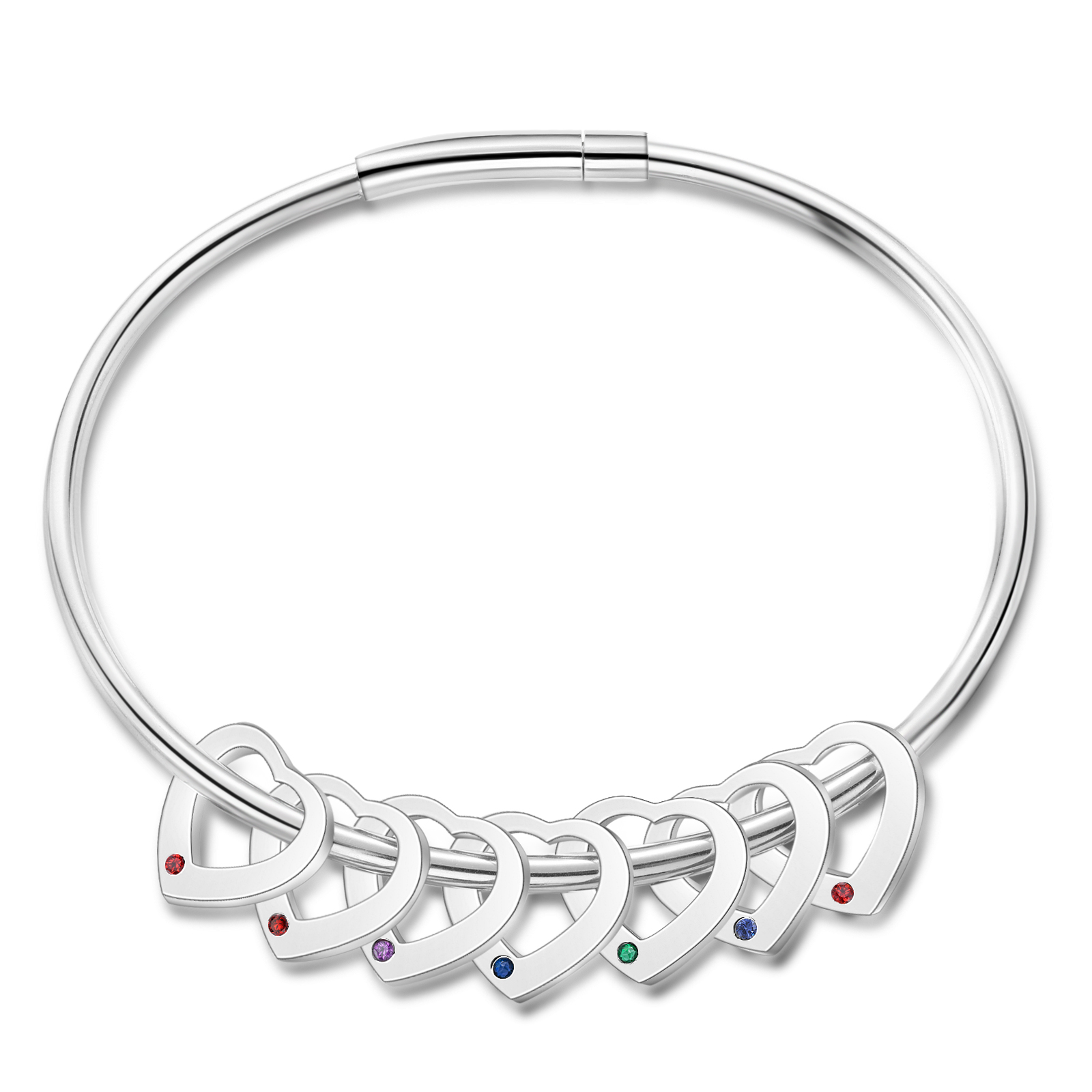 Personalisierte 7-10 Namen mit 7-10 Geburtssteinen Edelstahl Herz-Anhänger-Armband