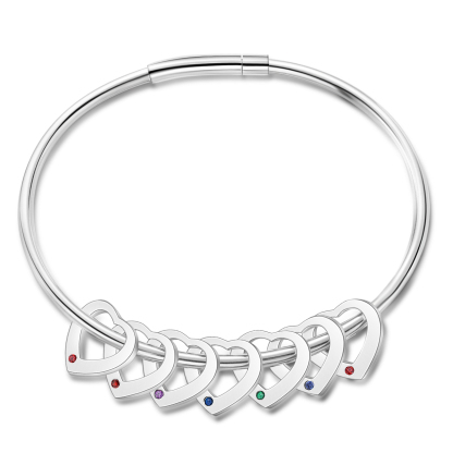 Personalisierte 7-10 Namen mit 7-10 Geburtssteinen Edelstahl Herz-Anhänger-Armband