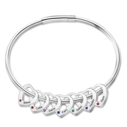 Personalisierte 7-10 Namen mit 7-10 Geburtssteinen Edelstahl Herz-Anhänger-Armband