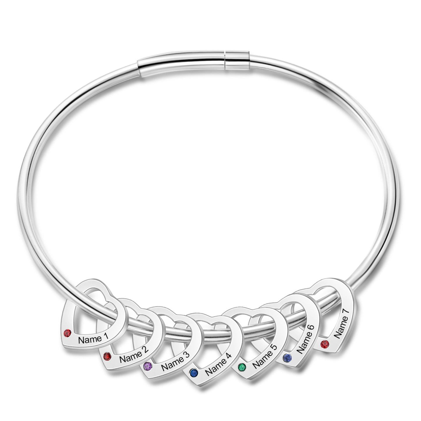 Personalisierte 7-10 Namen mit 7-10 Geburtssteinen Edelstahl Herz-Anhänger-Armband