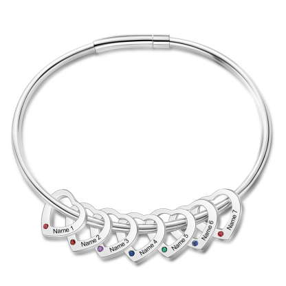 Personalisierte 7-10 Namen mit 7-10 Geburtssteinen Edelstahl Herz-Anhänger-Armband
