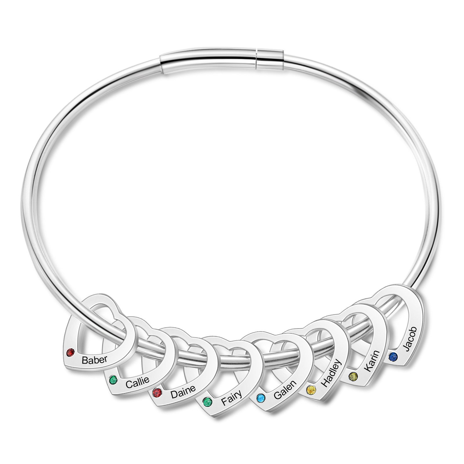 Personalisierte 7-10 Namen mit 7-10 Geburtssteinen Edelstahl Herz-Anhänger-Armband