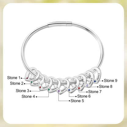 Personalisierte 7-10 Namen mit 7-10 Geburtssteinen Edelstahl Herz-Anhänger-Armband