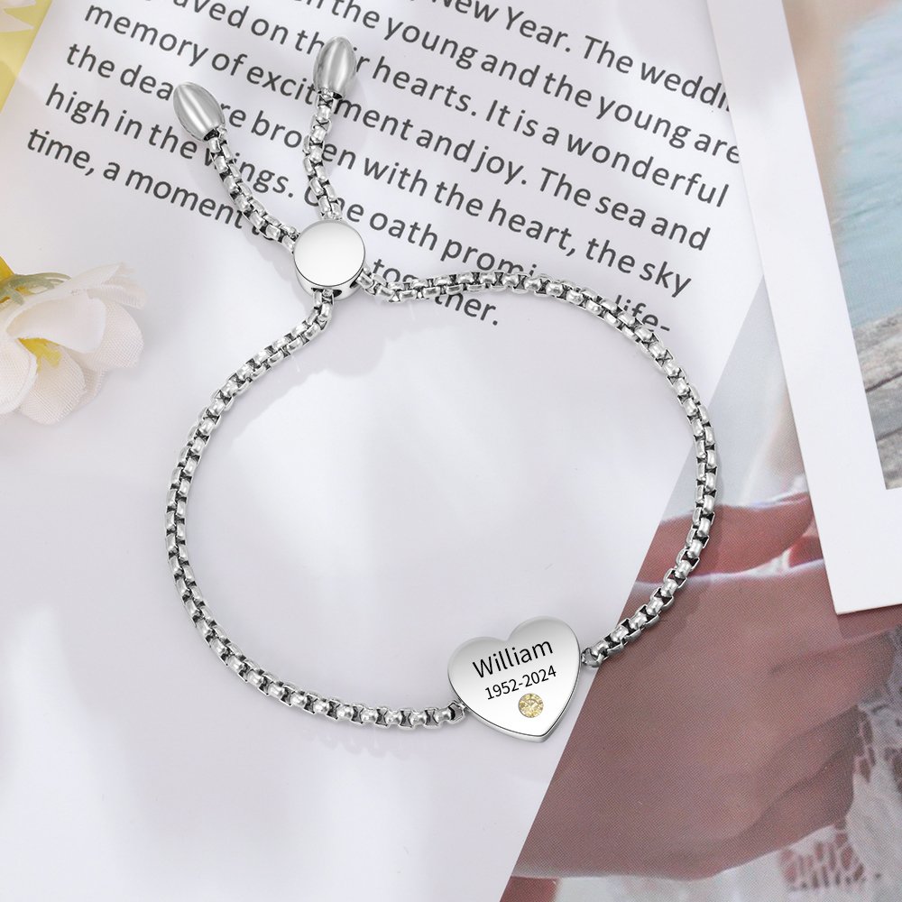 Personalisierter 1 Name & 1 Geburtsstein & Jahr Herz Armband– Einzigartiges Geschenk