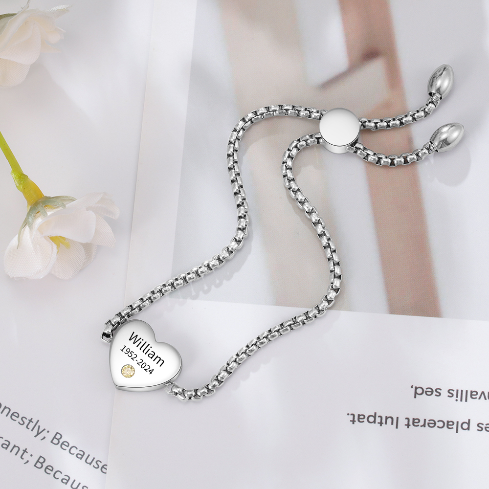 Personalisierter 1 Name & 1 Geburtsstein & Jahr Herz Armband– Einzigartiges Geschenk