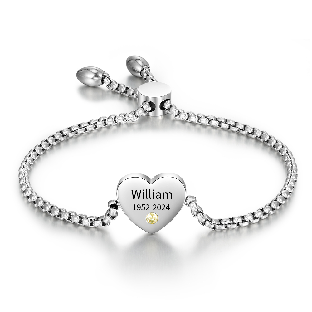 Personalisierter 1 Name & 1 Geburtsstein & Jahr Herz Armband– Einzigartiges Geschenk