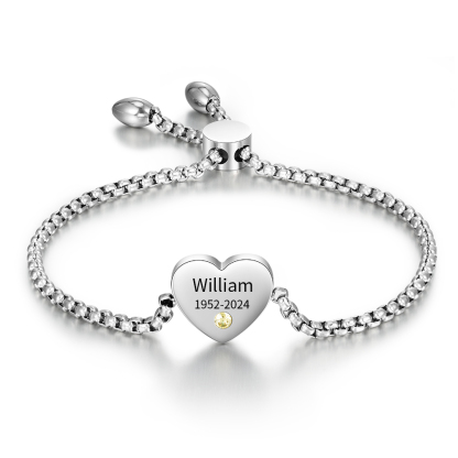 Personalisierter 1 Name & 1 Geburtsstein & Jahr Herz Armband– Einzigartiges Geschenk