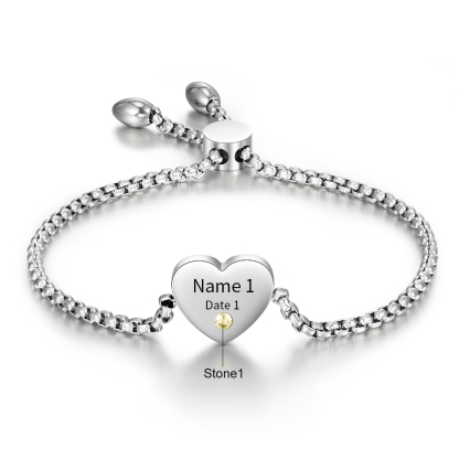 Personalisierter 1 Name & 1 Geburtsstein & Jahr Herz Armband– Einzigartiges Geschenk