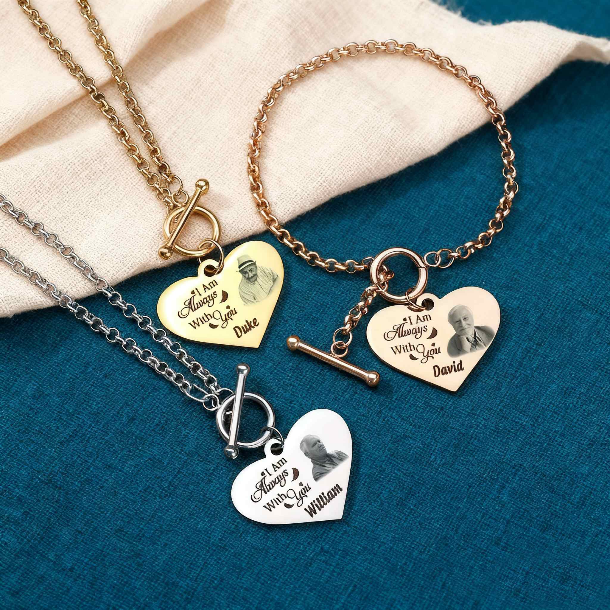 Personalisierte 1 Name & Foto Edelstahl Armband mit Herzanhänger Ich werde dich bei mir tragen bis ich dich wiedersehe Geschenk mit Nachrichtenkarte